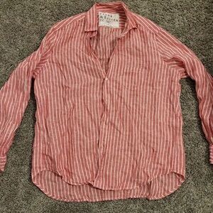 Frank & Eileen Linen Red and White Chambray Striped Shirt